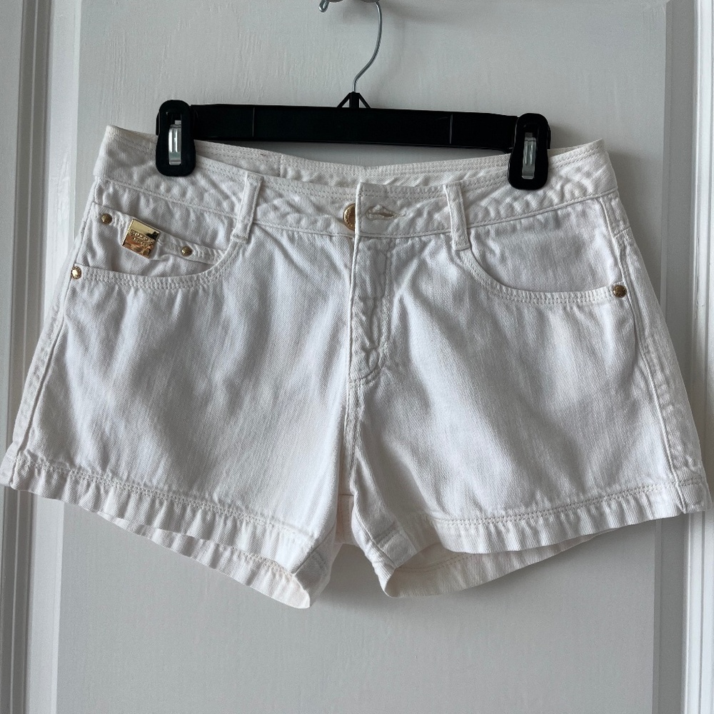 Studio F Jeans Distressed Denim Shorts – Red & Light Pink (Size 8)